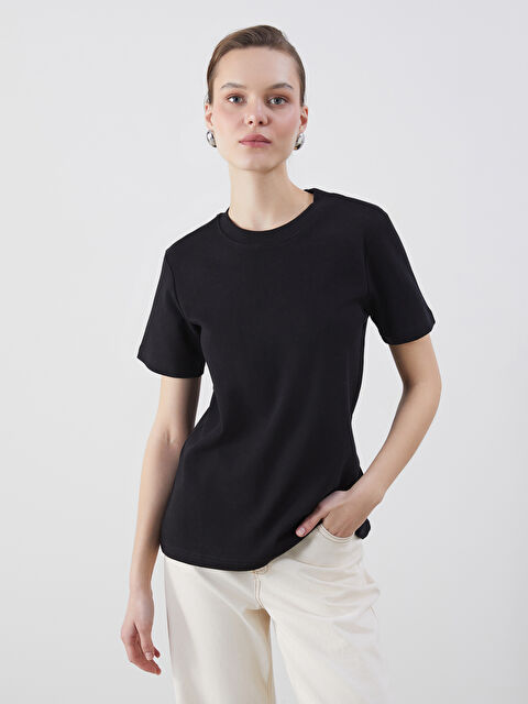 LCWAIKIKI Classic Bisiklet Yaka Kadın Tişört - S5N361Z8-CVL