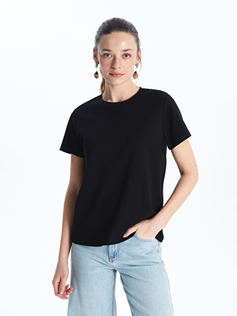 LCWAIKIKI Classic Bisiklet Yaka Kadın Tişört - S5N364Z8-CVL