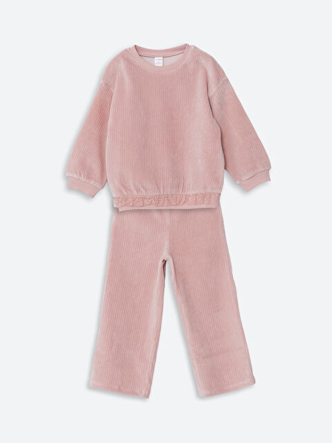 LCW Kids Kız Çocuk Kadife Sweatshirt ve Eşofman Alt 2'li - S5N438Z1-FHP