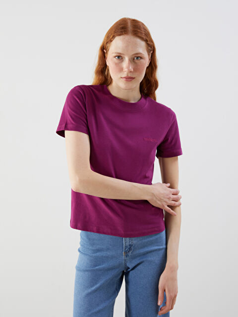 LCW Vision Bisiklet Yaka Nakışlı Kadın Tişört - S5N446Z8-HLU