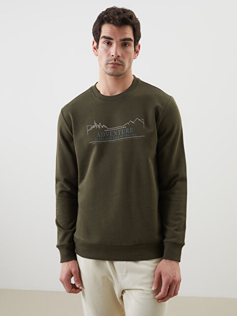 LCWAIKIKI Classic Bisiklet Yaka Baskılı Erkek Kalın Sweatshirt - S5N453Z8-ZC6