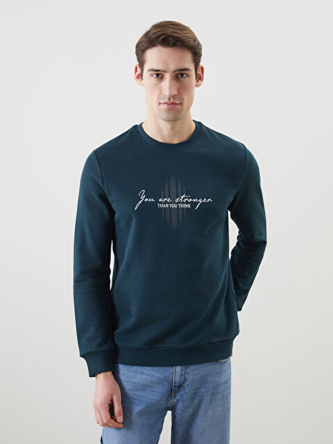 LCWAIKIKI Classic Bisiklet Yaka Baskılı Erkek Kalın Sweatshirt - S5N457Z8-M4W