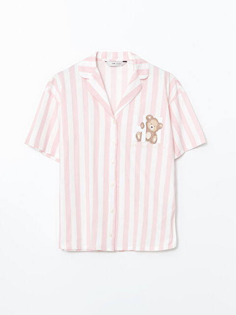 LCW Young Gömlek Yaka Ayıcık Baskılı Kadın Pijama Üstü - S5N530Z8-LRA