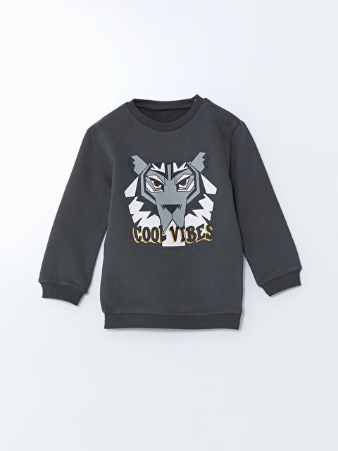 LCW Kids Bisiklet Yaka Baskılı Erkek Çocuk Kalın Sweatshirt - S5N620Z1-R4W
