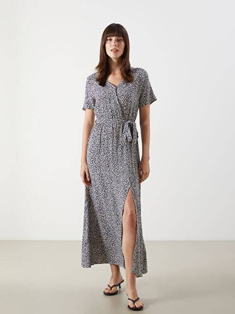 LCW Comfort Kruvaze Yaka Çiçekli Elbise - S5N663Z8-LQJ