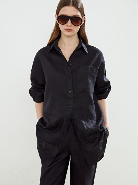 LCW Modest Oversize %100 Keten Kadın Gömlek Tunik - S5N715Z8-CVL