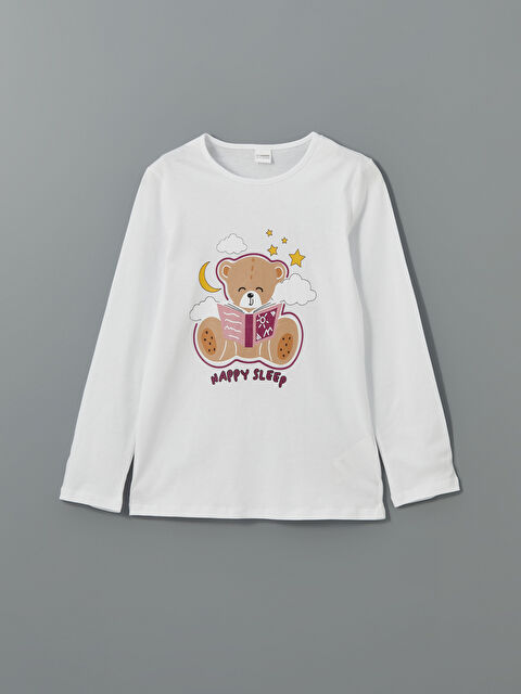 LCW Kids Bisiklet Yaka Ayı Teddy Baskılı Kız Çocuk Pijama Üst - S5N727Z4-Q6K