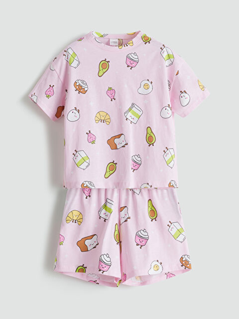 LCW Kids Bisiklet Yaka Kız Çocuk Şortlu Pijama Takımı - S5N730Z4-LSZ