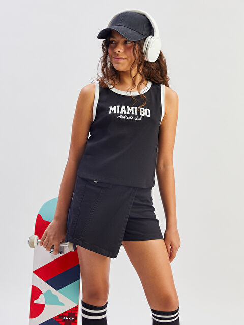 LCW Kids Bisiklet Yaka Baskılı Kız Çocuk Atlet - S5N746Z4-CVL