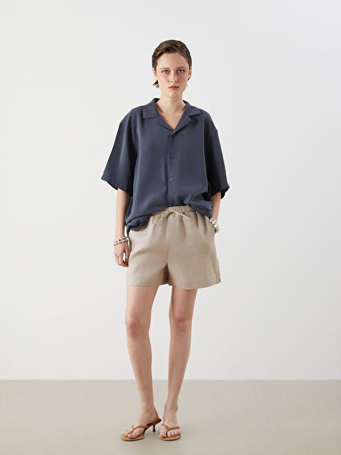 LCW Vision Beli Lastikli %100 Keten Kadın Şort - S5N749Z8-GHA