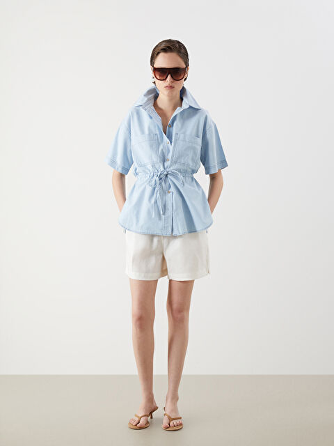 LCW Vision Beli Lastikli %100 Keten Kadın Şort - S5N749Z8-R9J