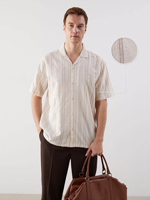 LCW Vision Regular Fit Kısa Kollu Çizgili Erkek Dokulu Gömlek - S5N844Z8-LE8