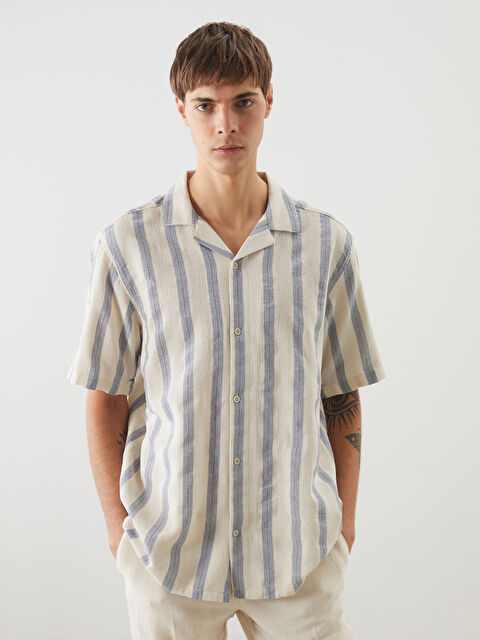 LCW Vision Regular Fit Kısa Kollu Çizgili Erkek Dokulu Gömlek - S5N849Z8-LGB