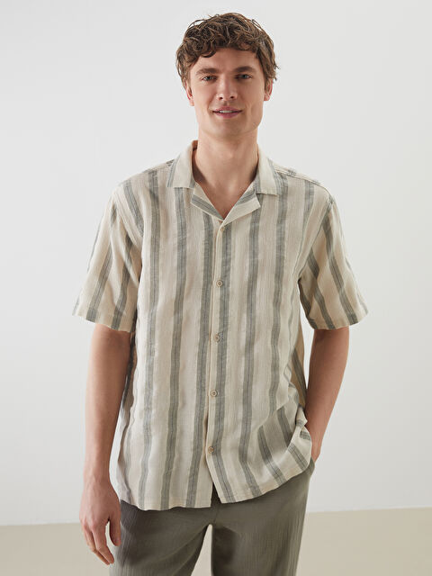 LCW Vision Regular Fit Kısa Kollu Çizgili Erkek Dokulu Gömlek - S5N849Z8-LFT