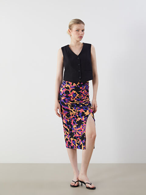 LCW Vision Elastic Waist Floral Ruched Skirt - S5N853Z8-LSR
