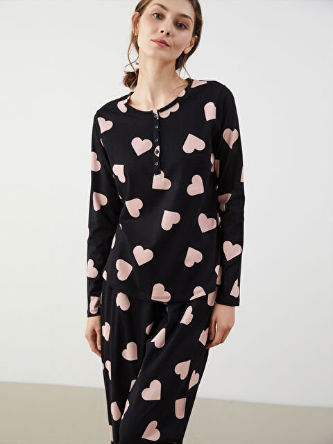 LCW DREAM Bisiklet Yaka Desenli Kadın Pijama Takımı - S5N873Z8-LQJ