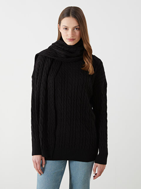 LCW Modest Atkı Detaylı Kendinden Desenli Kadın Triko Tunik - S5N900Z8-CVL