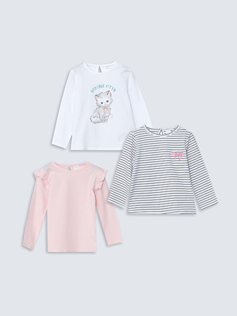 LCW Kids Bisiklet Yaka Baskılı Kız Çocuk Tişört 3'lü - S5N925Z1-Q6K