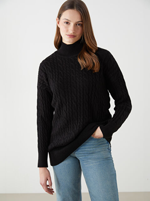 LCW Modest Yarım Balıkçı Yaka Kendinden Desenli Kadın Triko Tunik - S5N951Z8-CVL