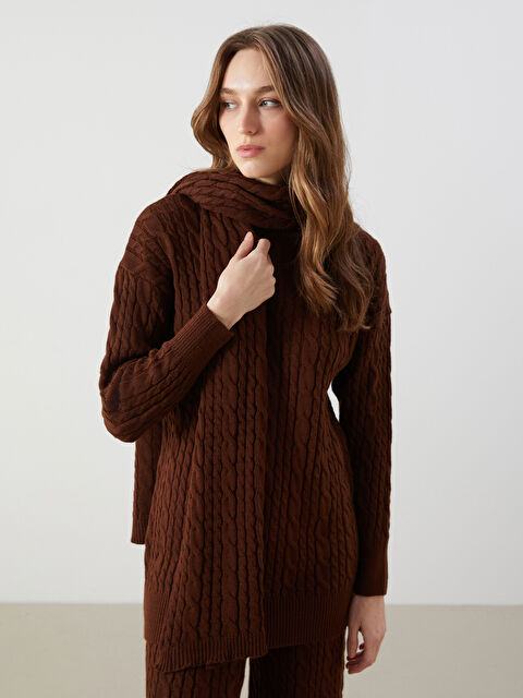 LCW Modest Yarım Balıkçı Yaka Kendinden Desenli Kadın Triko Tunik - S5N951Z8-D2N