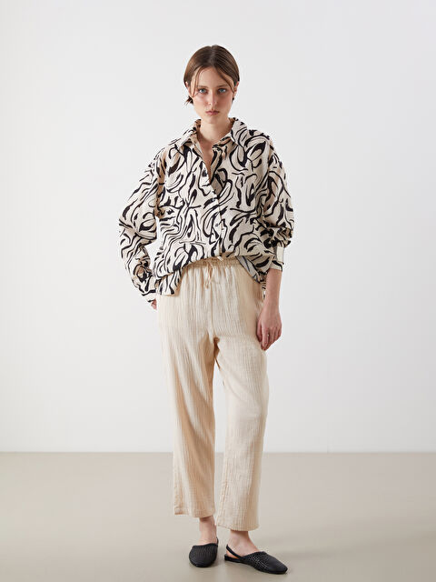 LCW Vision Beli Lastikli Dokulu Müslin Kadın Pantolon - S5N953Z8-R9J