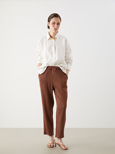 LCW Vision Beli Lastikli Dokulu Müslin Kadın Pantolon - S5N953Z8-YKY