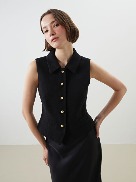 LCWAIKIKI Classic Gömlek Yaka Dokulu Kadın Yelek - S5N977Z8-CVL