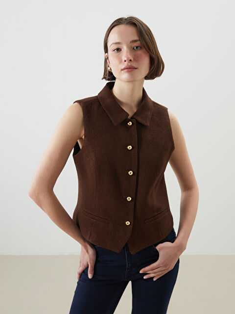 LCWAIKIKI Classic Gömlek Yaka Dokulu Kadın Yelek - S5N977Z8-KPX