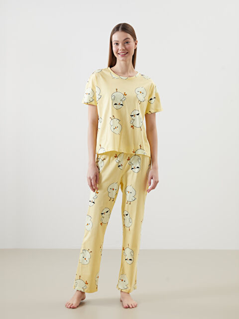 LCW Young Bisiklet Yaka Baskılı Kadın Pijama Takımı - S5N990Z8-LUF