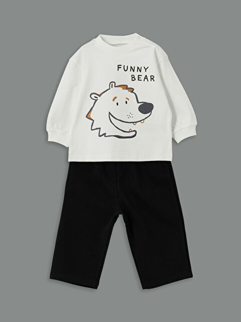 LCW baby Bisiklet Yaka Erkek Bebek Tişört ve Pantolon 2'li - S5N994Z1-FDU