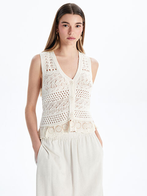 XSIDE V Yaka Ajurlu Kadın Triko Yelek - S5NA10Z8-YKU