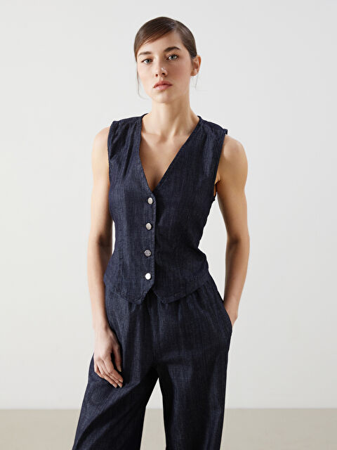 Natuvera V Yaka Kadın Jean Yelek - S5NA18Z8-YZA