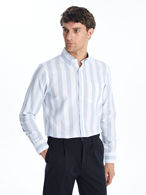 LCWAIKIKI Classic Regular Fit Uzun Kollu Çizgili Erkek Gömlek - S5NA21Z8-LEN