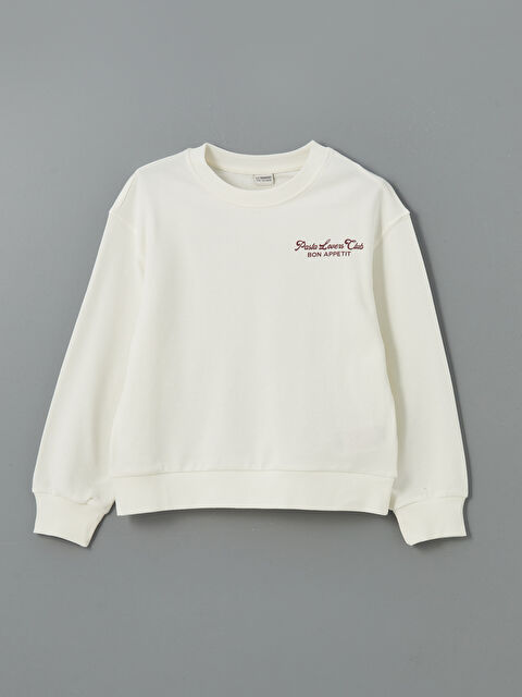 LCW Kids Bisiklet Yaka Yazı Baskılı Kız Çocuk Sweatshirt - S5NA62Z4-FES