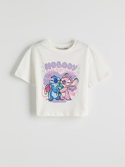 LCW Kids Bisiklet Yaka Stitch ve Angel Baskılı Kız Çocuk Tişört - S5NB07Z4-FDH