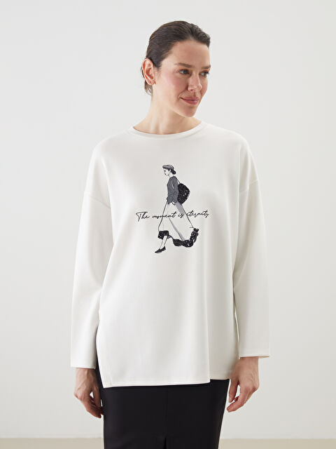 LCWAIKIKI Classic Bisiklet Yaka Baskılı Oversize Kadın Sweatshirt Tunik - S5NB12Z8-R9J