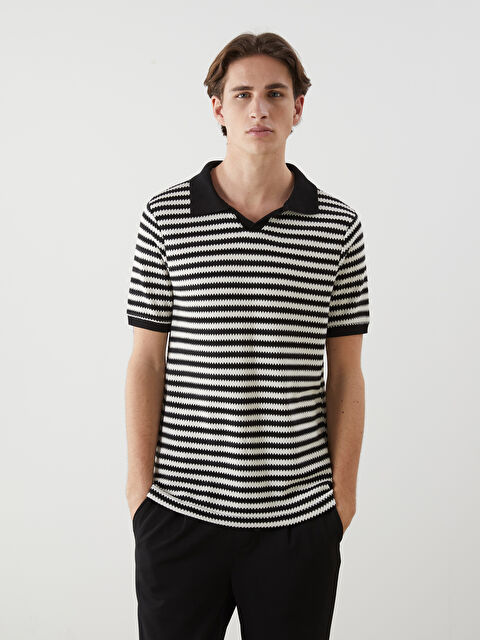 XSIDE Polo Yaka Kısa Kollu Çizgili Erkek Dokulu Tişört - S5NB21Z8-LE0