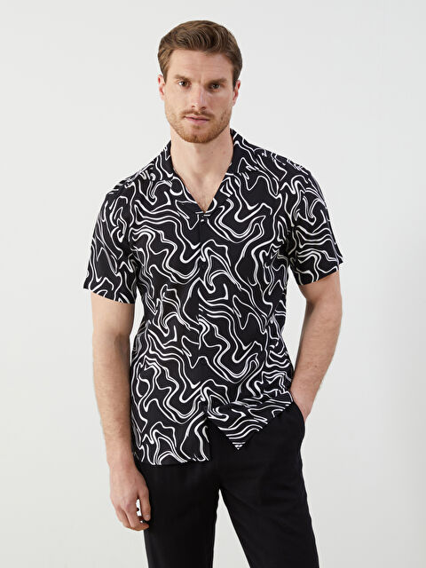 Natuvera Regular Fit Kısa Kollu Desenli Viskon Erkek Gömlek - S5NB22Z8-UP7