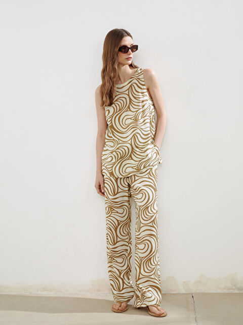 LCW Vision Beli Lastikli Desenli Geniş Paça Kadın Pantolon - S5NB93Z8-LRR