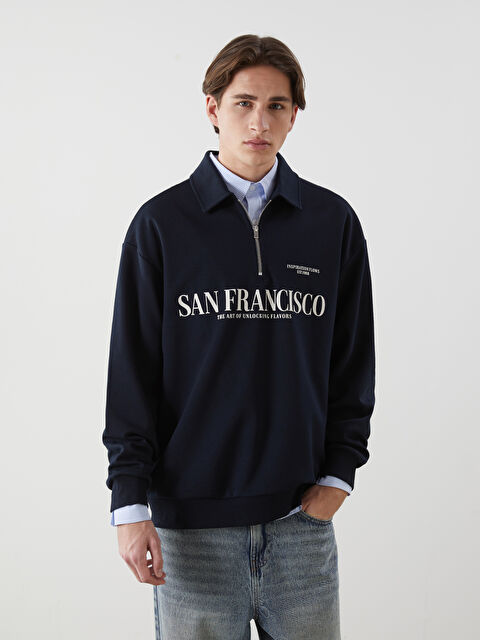 XSIDE Polo Yaka Uzun Kollu Baskılı Erkek Sweatshirt - S5NC17Z8-S2K