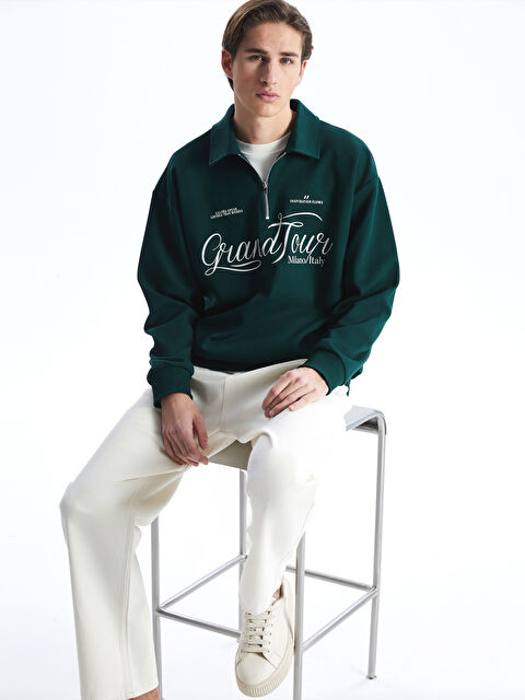 XSIDE Dik Yaka Uzun Kollu Baskılı Erkek Sweatshirt - S5NC89Z8-HHQ