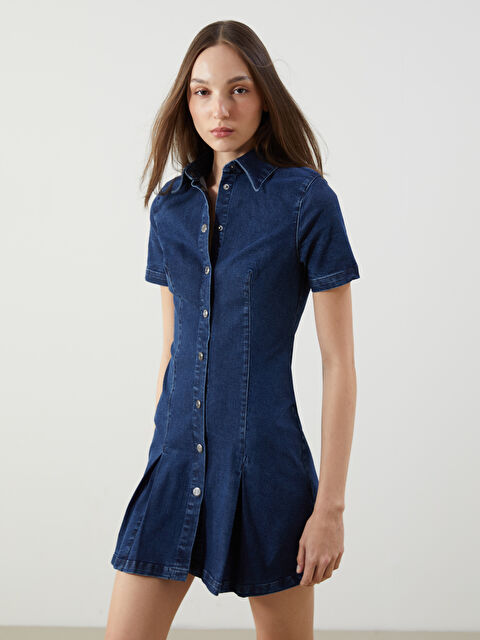 LCW Vision Gömlek Yaka Jean Elbise - S5NC94Z8-507