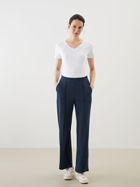 LCWAIKIKI Classic Beli Lastikli Geniş Paça Kadın Eşofman Altı - S5ND23Z8-R43