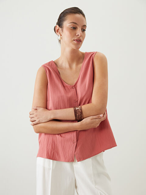 LCWAIKIKI Classic V Yaka Dokulu Bluz - S5ND46Z8-CVR