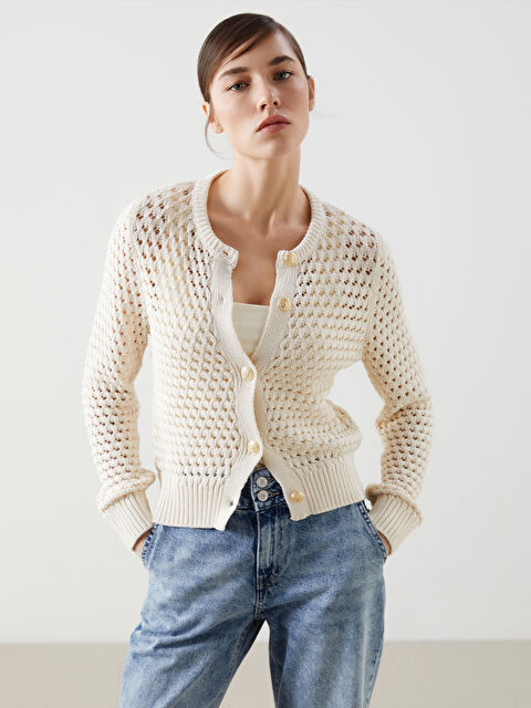 LCW Vision Bisiklet Yaka Ajurlu Kadın Triko Hırka - S5ND53Z8-FDU