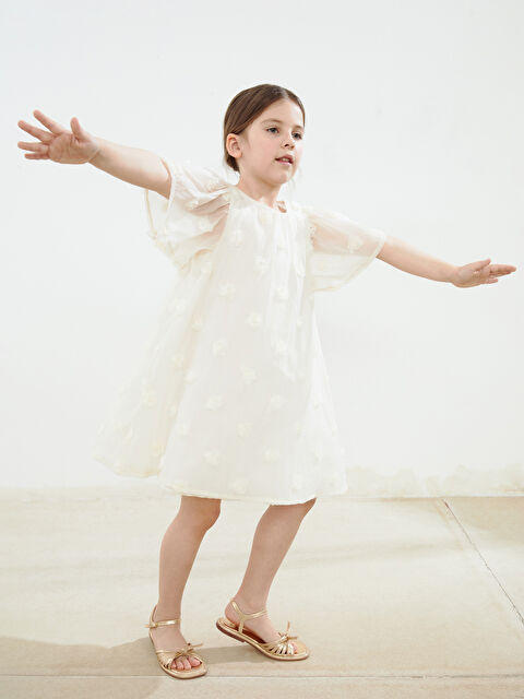 LCW Kids Çiçek Aplikeli Kız Çocuk Şifon Elbise - S5ND80Z1-EEW