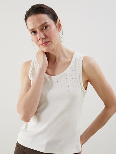 Natuvera Bisiklet Yaka Parlak Taşlı Kadın Atlet