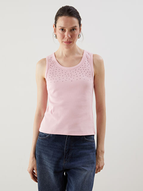 Natuvera Bisiklet Yaka Parlak Taşlı Kadın Atlet - S5NE08Z8-ZWU