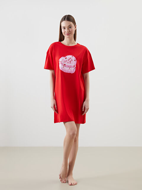 LCW Young Bisiklet Yaka Baskılı Kadın Gecelik - S5NE25Z8-HC3