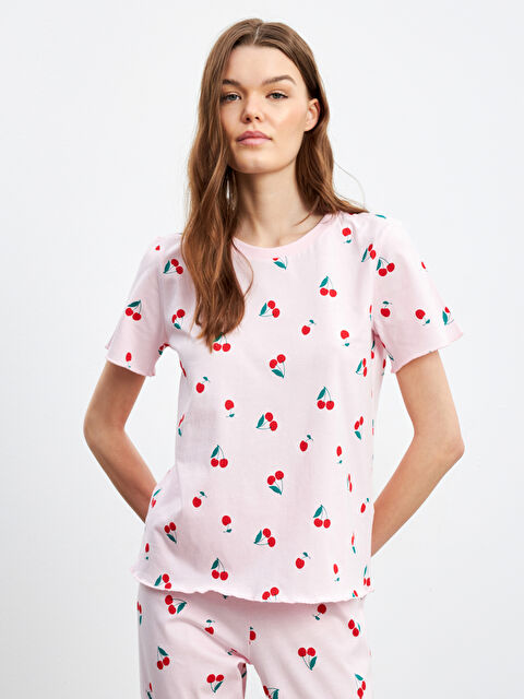 LCW Young Bisiklet Yaka Baskılı Kadın Pijama Takımı - S5NE81Z8-LT4